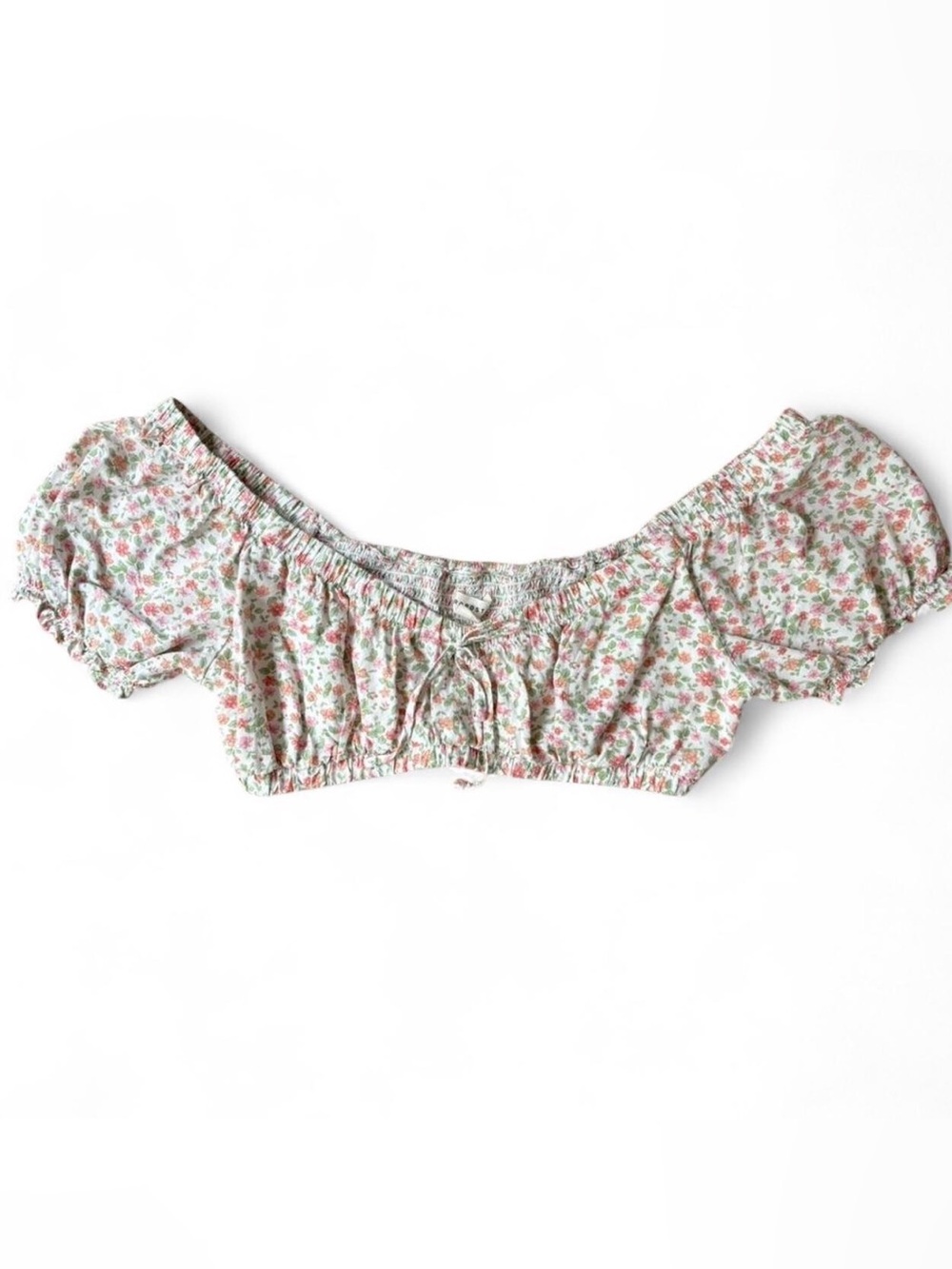 Aeropostale Pink & Green Floral Off-Shoulder Crop Top Size L